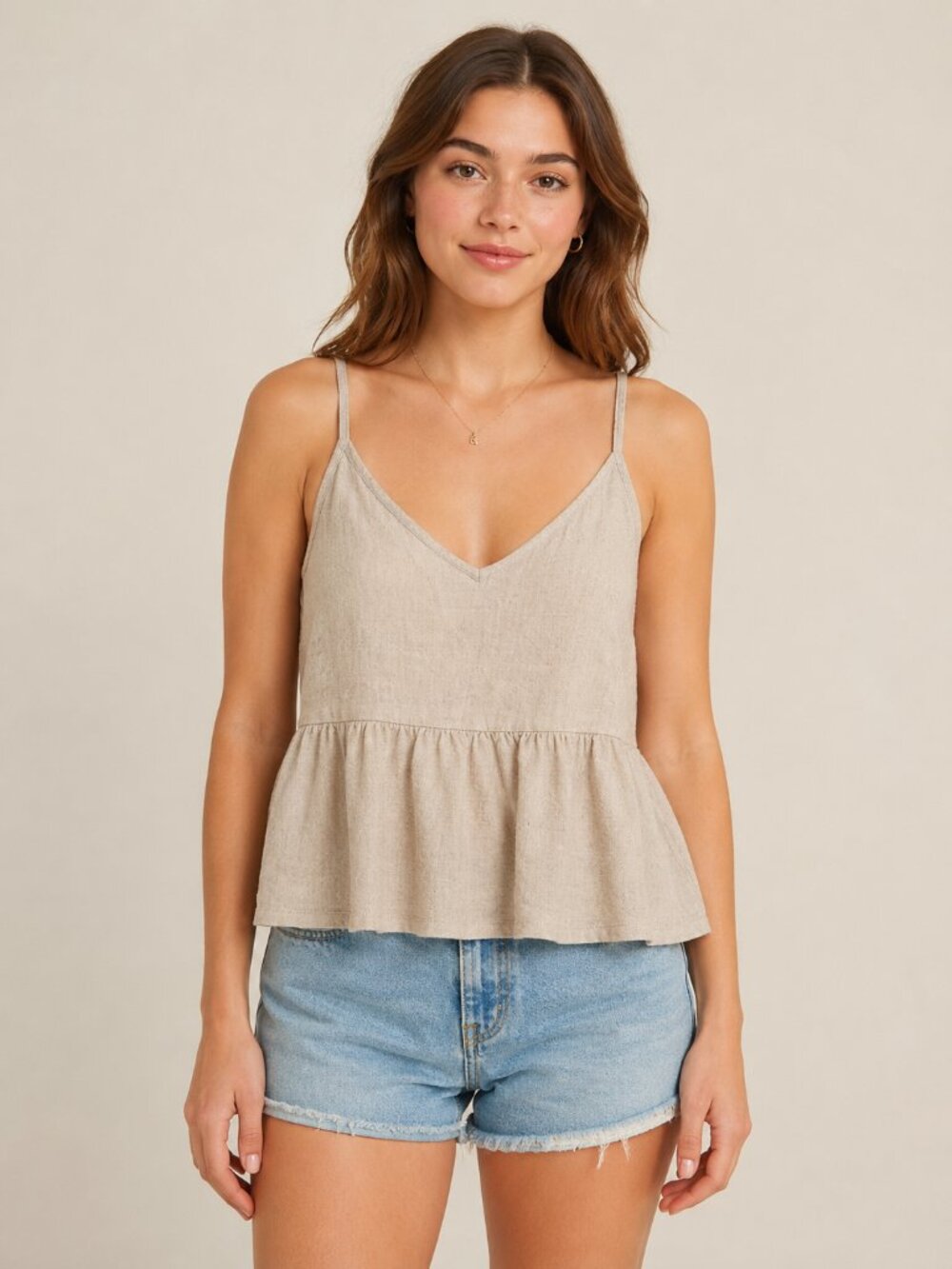 Abercrombie & Fitch Linen Blend Peplum Cami Top